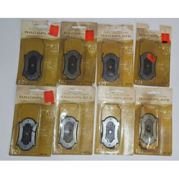 vtg National lock cabinet hardware backplate silver and wood tone Lot of 8 NOS - Picture 3 of 5